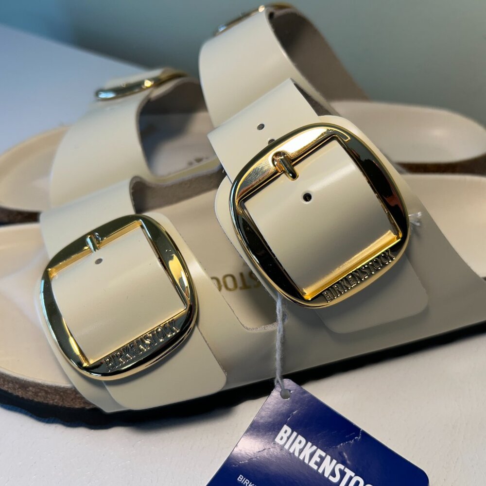 Birkenstock Arizona Big Buckle Natural Leather Patent Sandals - Picture 2 of 15